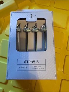 Artisan Silver Swan Cocktail Straws with Crystal Accents - 4 Pack